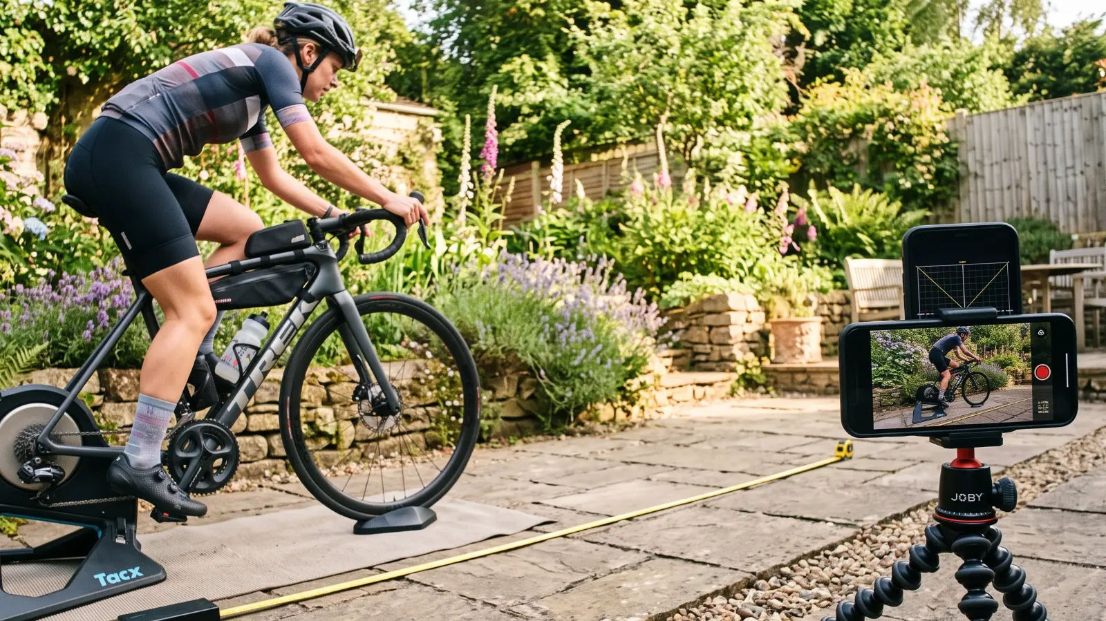 Cyclist recording video for at home AI bike fit